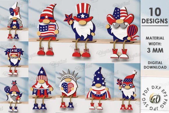 Celebrate Independence with Precision: The 4th of July Gnomes Bundle Laser Cut