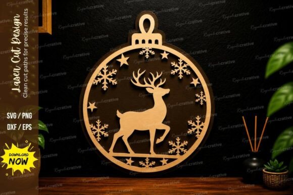 Elevate Your Holiday Crafts with a Premium Christmas Deer Ornament Laser Cut SVG