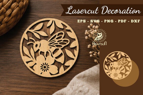Elevate Your Projects with the Intricate Floral Bee Lasercut Decoration SVG 2