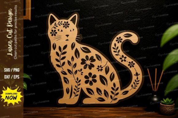 Floral Cat Wall Art: Laser Cut SVG Guide