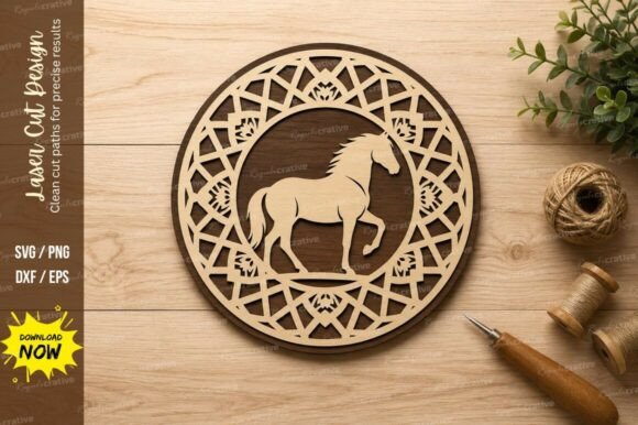 Geometric Horse Circle Laser Cut SVG for DIY