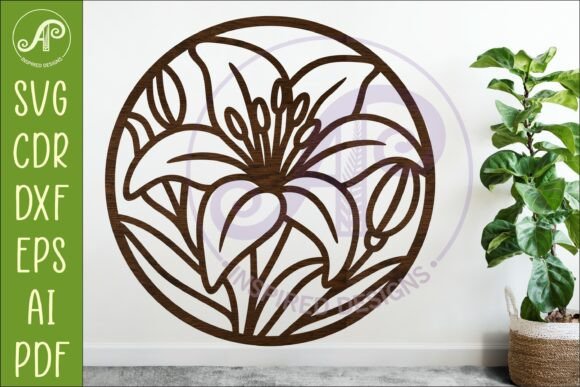 Lily Flower Wall Art SVG: Round Floral Design