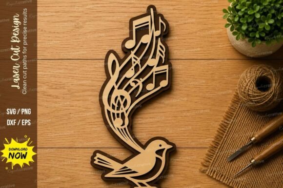 Music Bird Laser Cut SVG Musica