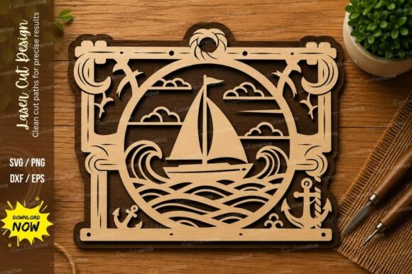 Sailboat Frame SVG: Nautical Ocean Design