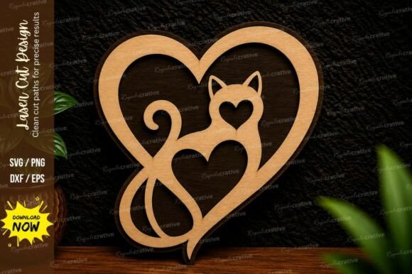 Unlocking Creative Potential with a Romantic Cat Heart Laser Cut SVG Design